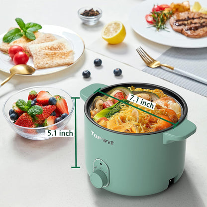 First-Class Electric Pot, 1.5L Non-stick Ramen Cooker, Multi-Function Hot Pot Electric for Pasta, Noodles, Steak, Egg, Electric Cooker with Dual Power Control, Over-Heating and Boil Dry Protection, Dorm Room Essentials, Green