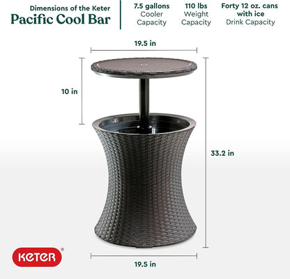 LARGE Modern Cool Bar Outdoor Patio Furniture and Hot Tub Side Table with 7.5 Gallon Beer and Wine Cooler, Dark Grey