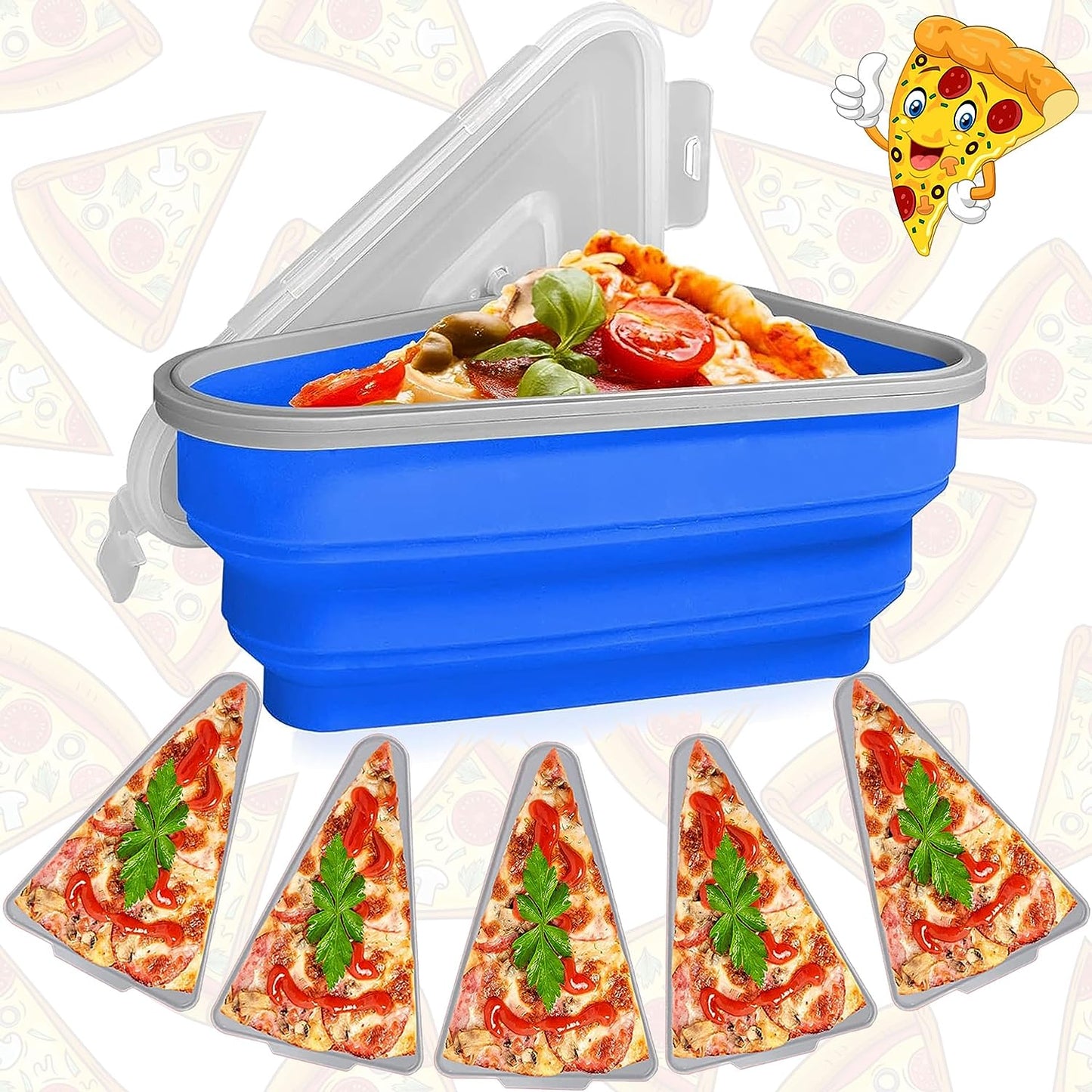 Pizza Storage Container Silicone Collapsible includes 5 trays, Reusable Pizza Storage Container, Saves Fridge Space - Microwave & Dishwasher Safe, Pizza Slice Pack Storage Container Expandable, Leftover Pizza Slice Storage Container Saver, Silic