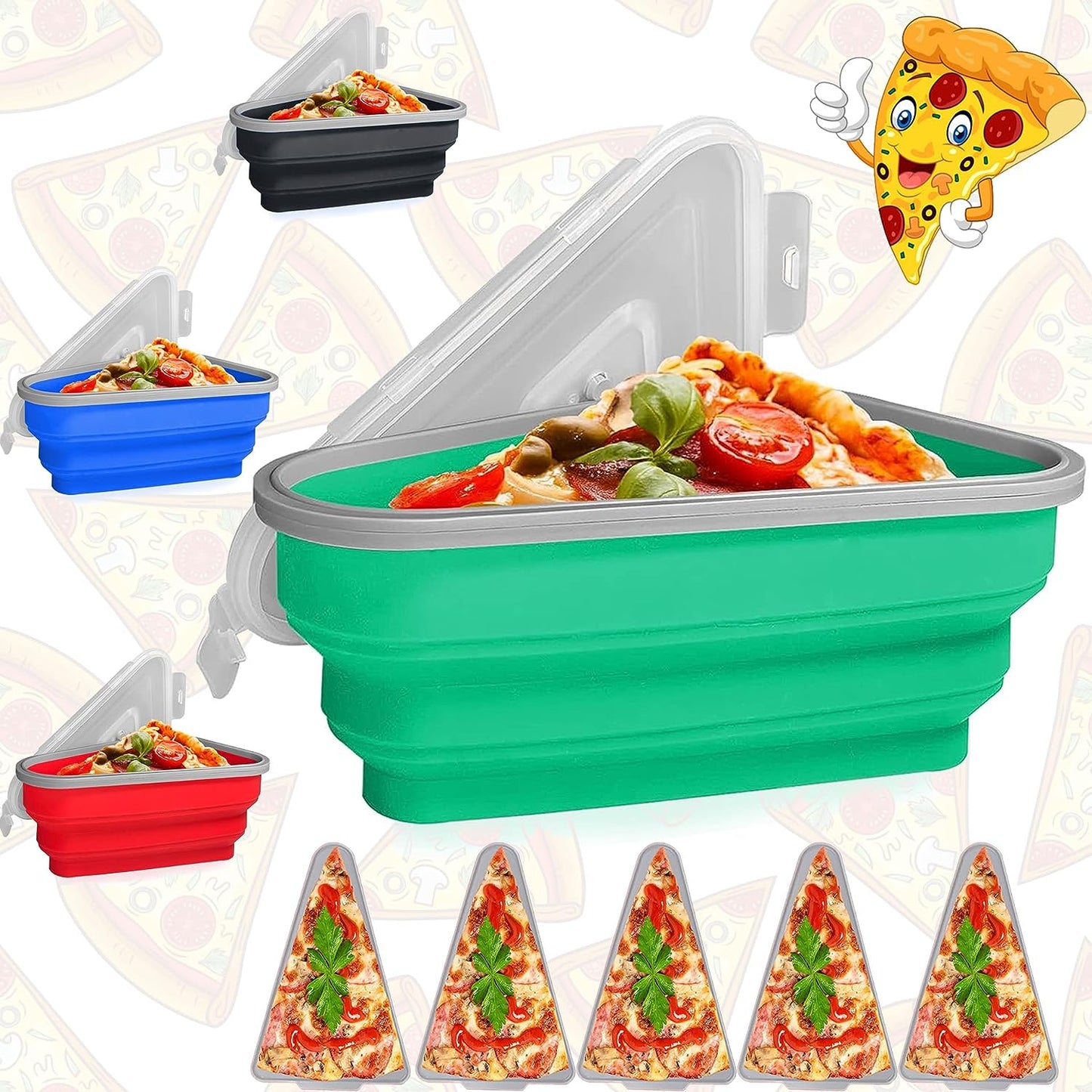 Pizza Storage Container Silicone Collapsible includes 5 trays, Reusable Pizza Storage Container, Saves Fridge Space - Microwave & Dishwasher Safe, Pizza Slice Pack Storage Container Expandable, Leftover Pizza Slice Storage Container Saver, Silic