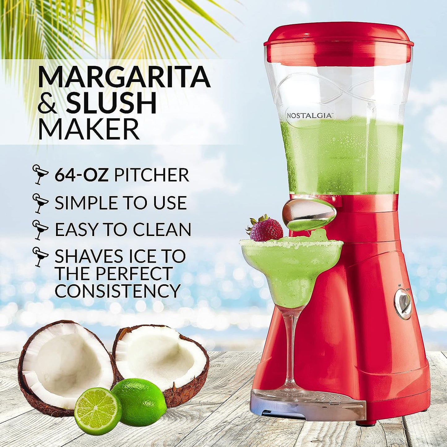 Margarita Machine - Blender for Smoothies, Margaritas, Daiquiris, and Slushies - Red - 64-Ounce