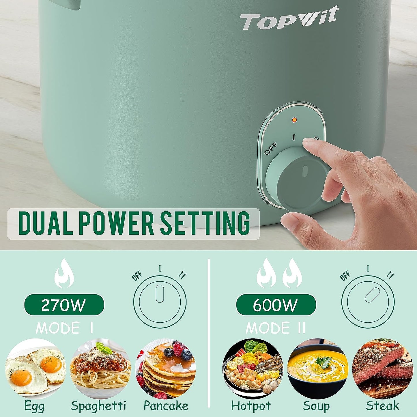 First-Class Electric Pot, 1.5L Non-stick Ramen Cooker, Multi-Function Hot Pot Electric for Pasta, Noodles, Steak, Egg, Electric Cooker with Dual Power Control, Over-Heating and Boil Dry Protection, Dorm Room Essentials, Green