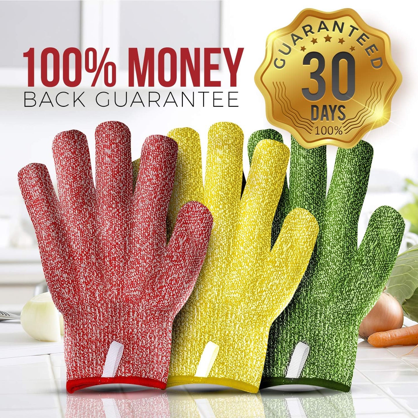 Cut Resistant Gloves - 3 Pack, Food Grade, Fits both hands, Level 5 Protection