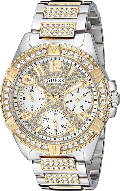 GUESS Stainless Steel Crystal Watch with Day, Date + 24 Hour Military/Int'l Time